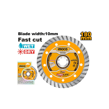 INGCO DMD031802 7-inch turbo diamond disc, 180mm wet and dry cutting