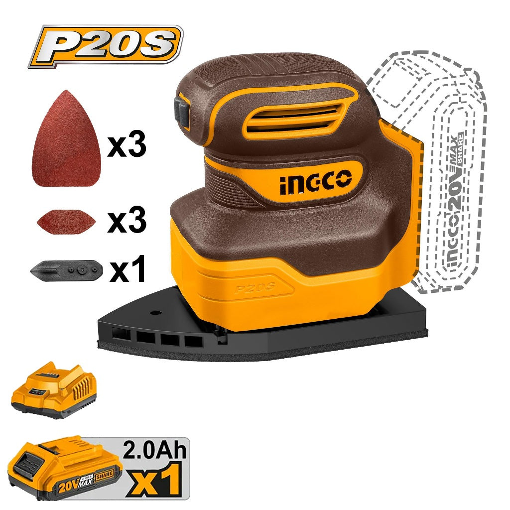 Ingco by Winland P20S 20V lithium-ion cordless palm sander