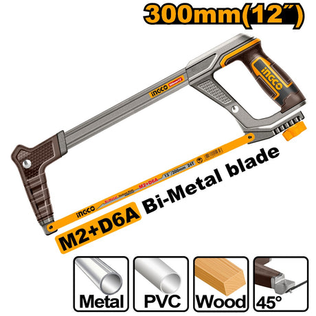 INGCO HHF3188 12-inch hacksaw frame with bi-metal blade, 300mm