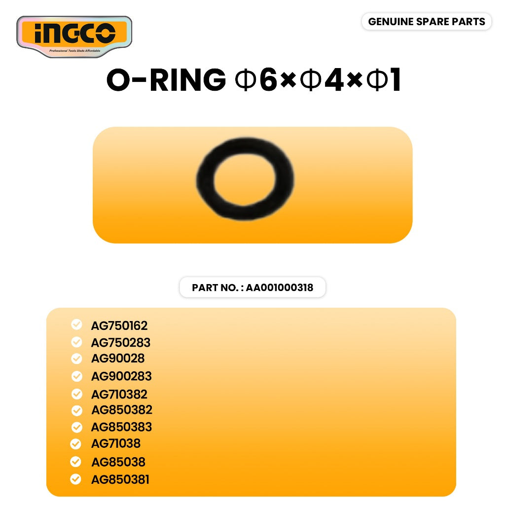 INGCO AA001000318 Angle Grinder O-Ring Φ6×Φ4×Φ1 ING-SP