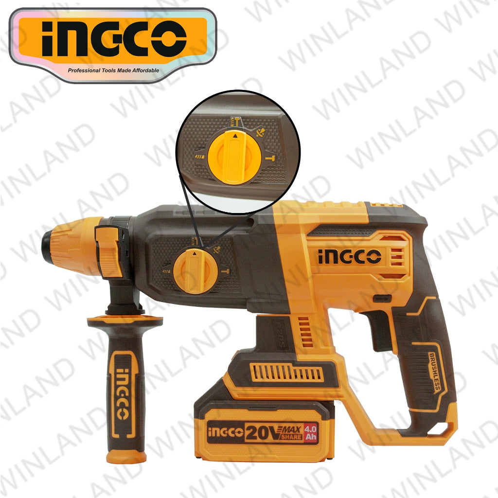 Ingco P20S 20V Cordless Rotary Hammer 26mm Lithium-Ion - CRHLI202682 ING-HT