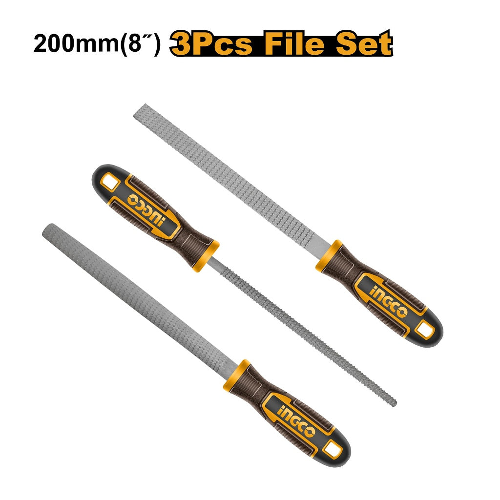 Ingco 200mm(8in) 3PCS/Set Carbon Steel Wood File Carpentry Wood Working Tool HKTFW0308