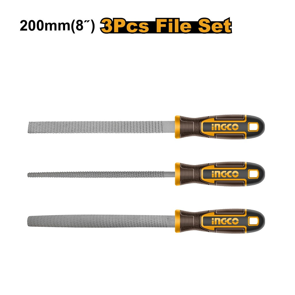 Ingco 200mm(8in) 3PCS/Set Carbon Steel Wood File Carpentry Wood Working Tool HKTFW0308