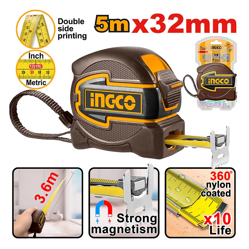 Ingco 2PCS Combo Kit Laser Distance Detector with Steel Measuring Tape HLDD241201 ING-PT
