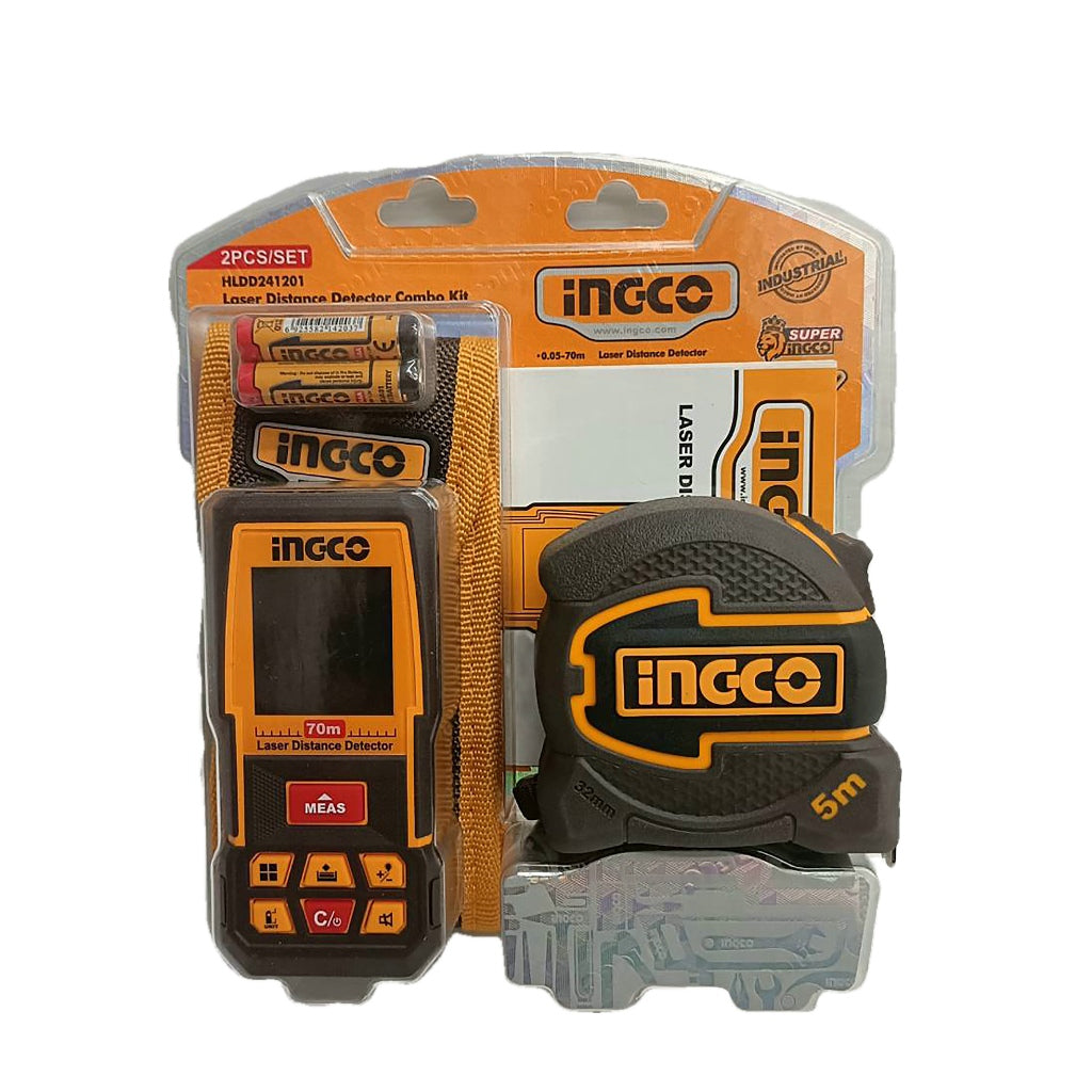 Ingco 2PCS Combo Kit Laser Distance Detector with Steel Measuring Tape HLDD241201 ING-PT