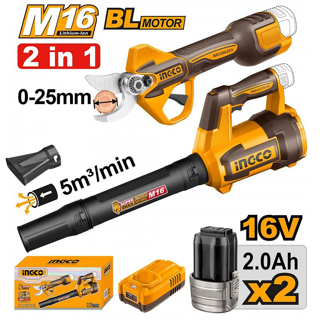 Ingco M16/16V 2pcs Combo Kit Cordless Garden Shears and Blower Set COSLI250385 ING-CT