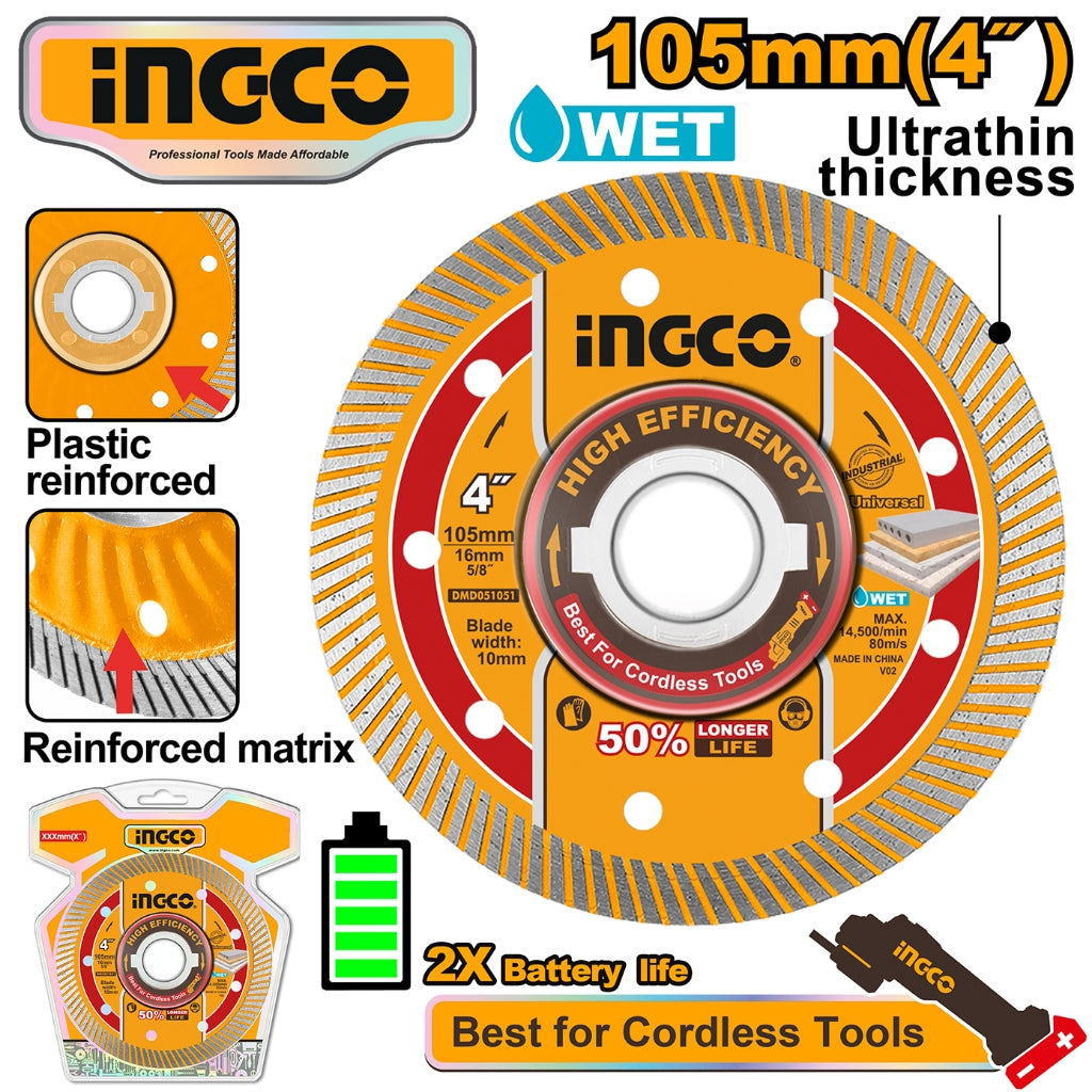 Ingco Ultra Thin Wet Diamond Cutting Disc 4" (105mm) DMD051051 ING-HT