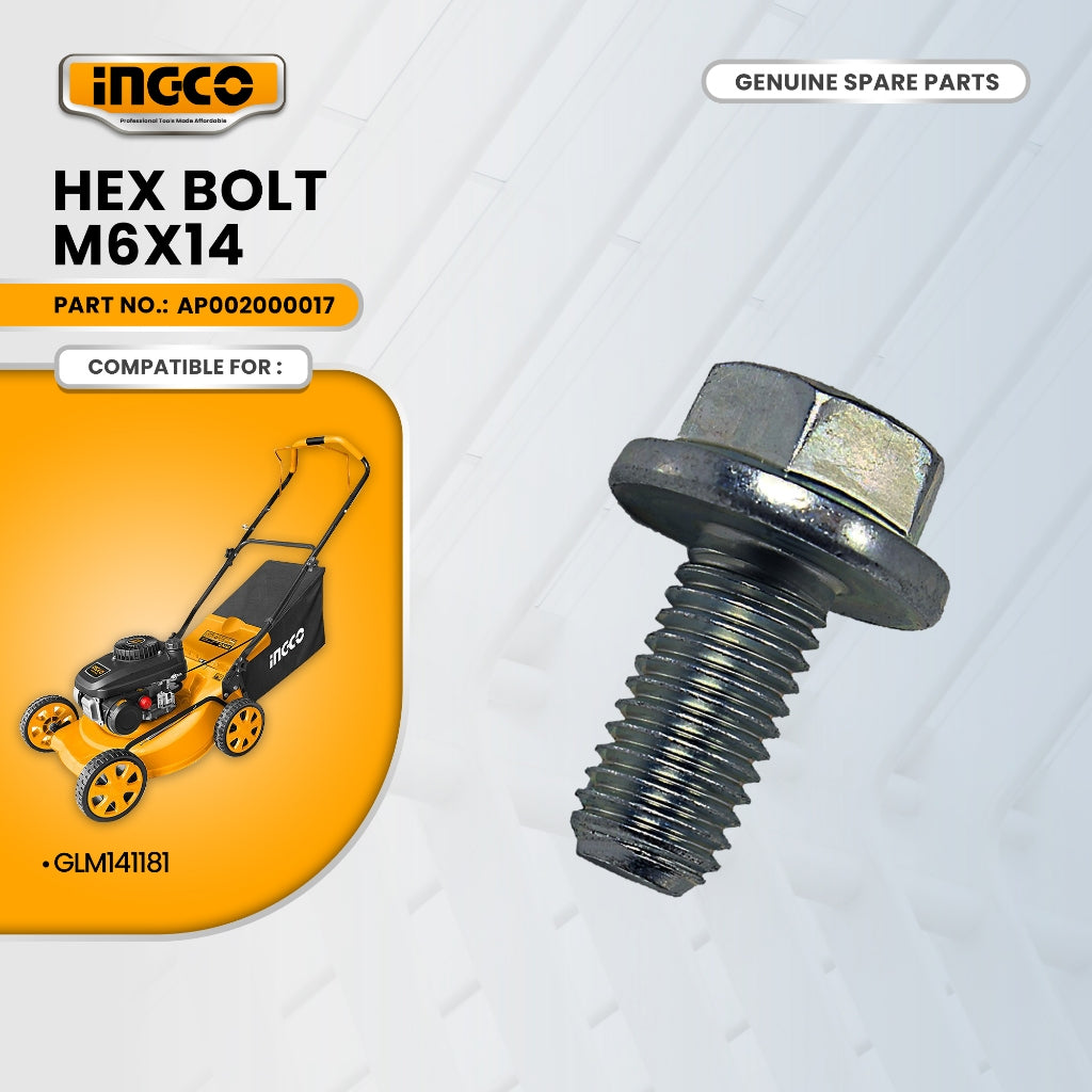 INGCO AP002000017 Hex bolt M6X14 for GLM141181 4.0HP Gasoline Garden Lawn Mower 3.0KW 4Stroke Engine ING-SP