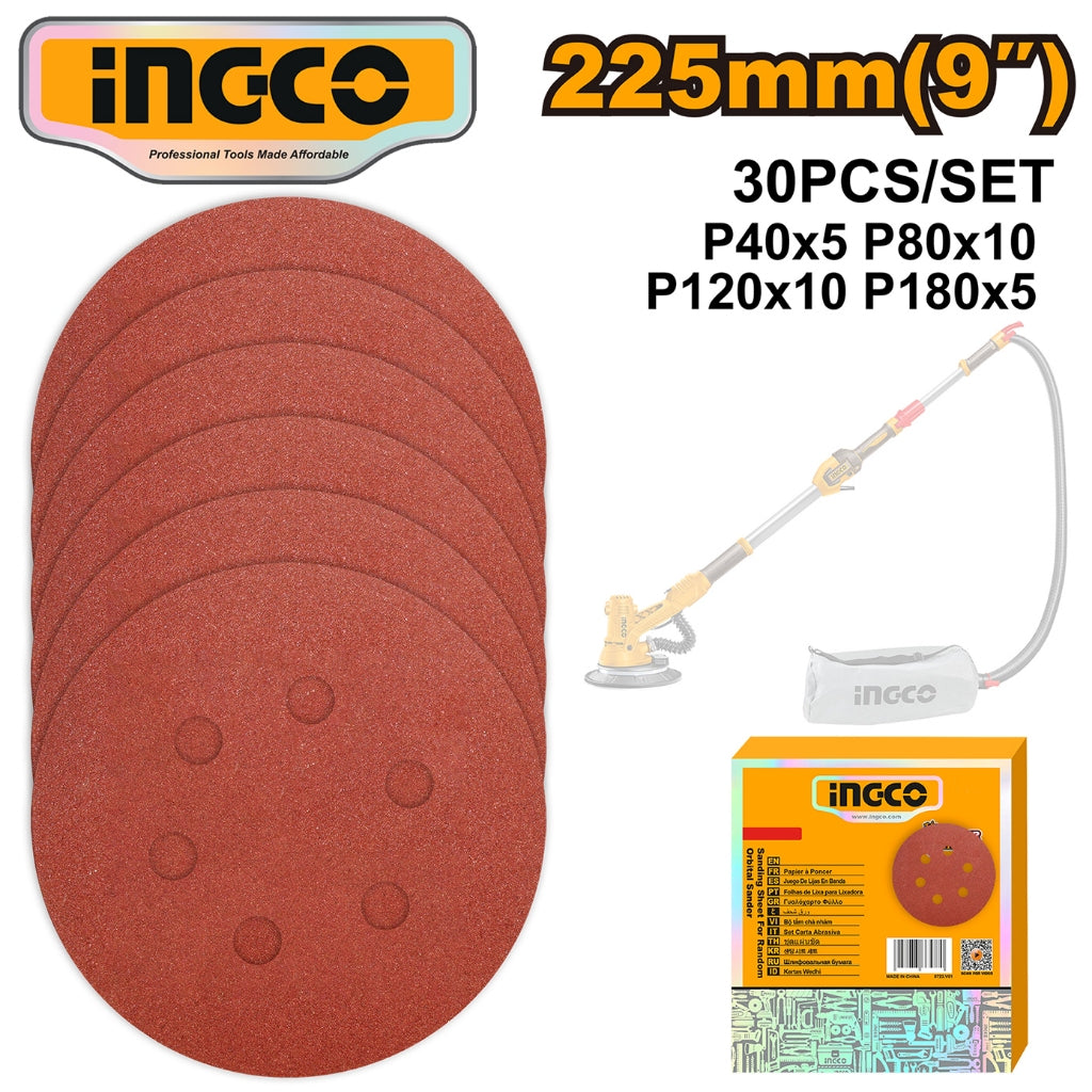 Ingco Sanding Sheet for Random Orbit Sander 9"(255mm) 30PCS/SET AKRS225030 ING-HT
