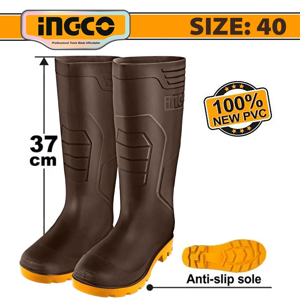 ingco rain boots 100% waterproof virgin pvc with high resistance to alkali (brown) SSH098L.39 alternate view