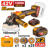 Ingco by Winland 42V/1280W Brushless Motor Lithium-Ion Cordless Angle Grinder CAGLI4128102 ING-CT