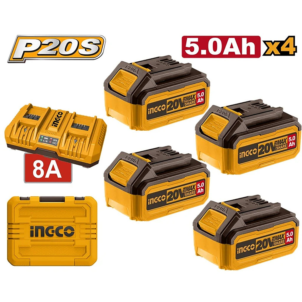 Ingco P20S/20V Lithium-Ion Battery and Charger 5PCS Combo Kit FBCLI20285 ING-CT
