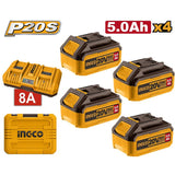 Ingco P20S/20V Lithium-Ion Battery and Charger 5PCS Combo Kit FBCLI20285 ING-CT