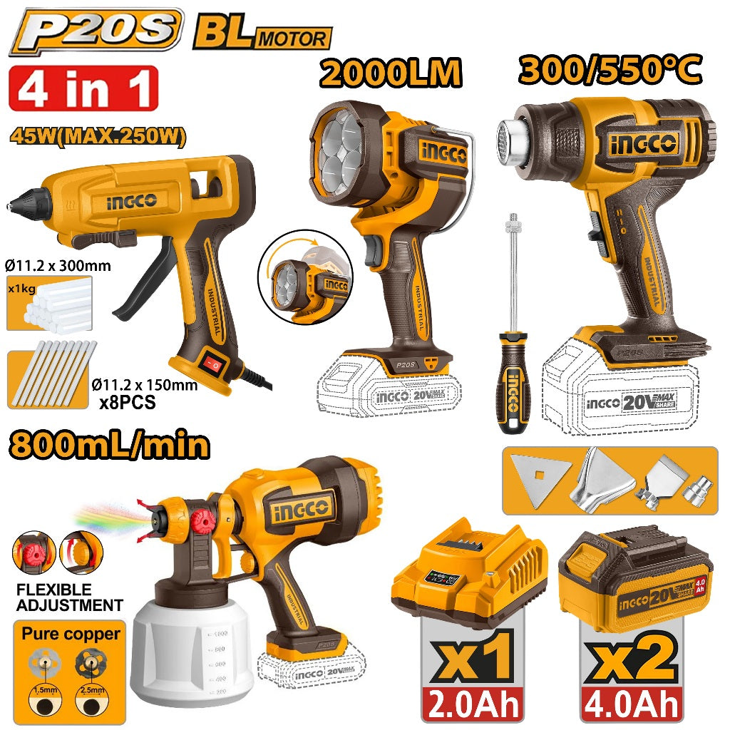 ingco p20s/20v 4pcs combo kit cosli50501 ing-ct alternate view