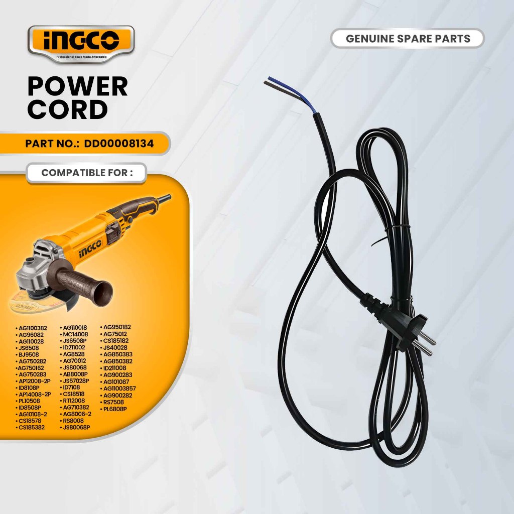INGCO DD00008134 Angle Grinder, Impact Drill, Jig Saw, Blower, and Selected Tools Power Cord ING-SP