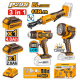 Ingco P20S/20V 3PCS Combo Kit Lithium-Ion Cordless Drive Ratchet, Heat Gun & Work Lamp