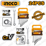 Ingco Industrial Ratchet Spanner Set Size 8-19mm HKSPAR2024 ING-HT