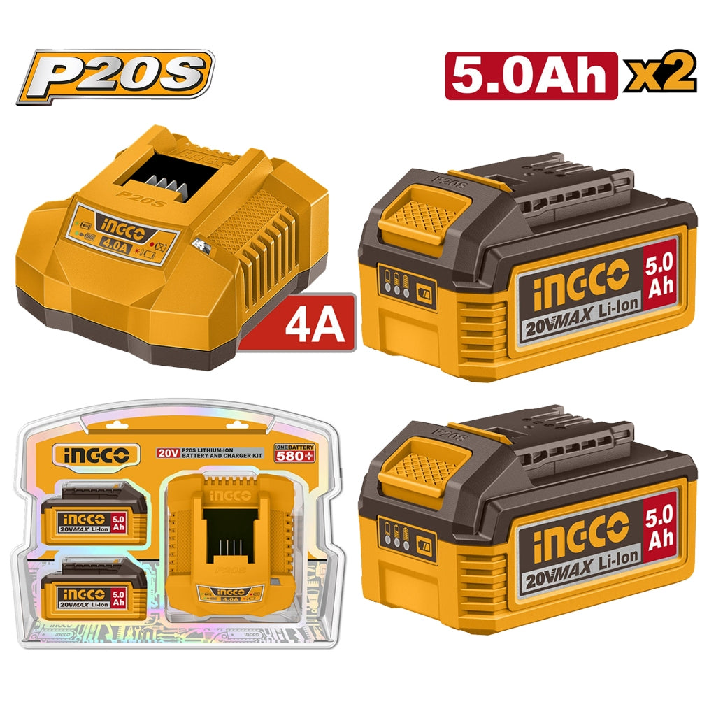 Ingco P20S Lithium-Ion Battery and Charger Kit 20V FBCPK2513 ING-CT