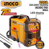 Ingco Portable IGBT Inverter AC/DC TIG-MMA Welding Machine ING-ACDCTIG20068 200A ING-PT