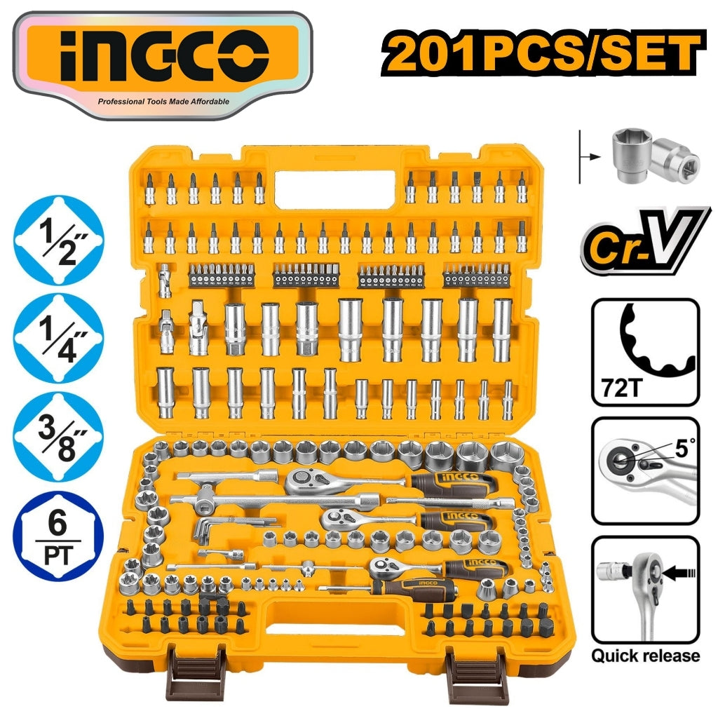 Ingco 201pcs 1/4", 3/8" and 1/2" Socket Set HKTS082016 ING-HT