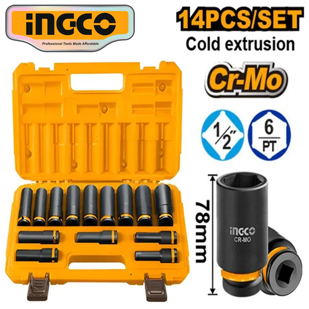 Ingco 14PCS/Set 1/2 Inches DR. Impact Socket Set HKISSD12143L ING-HT