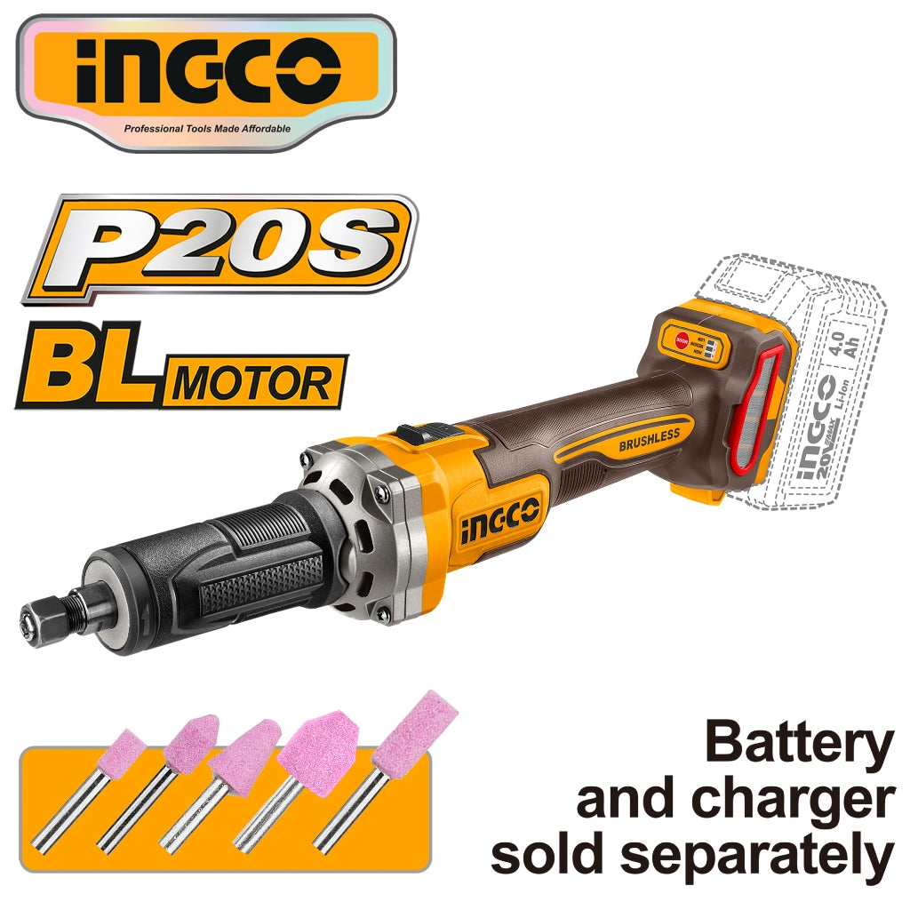 Ingco P20S/20V Brushless Motor Lithium-Ion Die Grinder Kit 6mm ING-CT