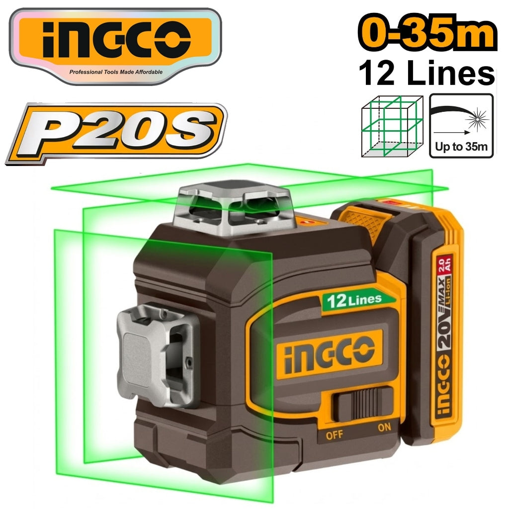 Ingco P20S/20V Lithium-Ion Cordless 3D Laser Level Green Laser Level Range: 0~35m ING-CT