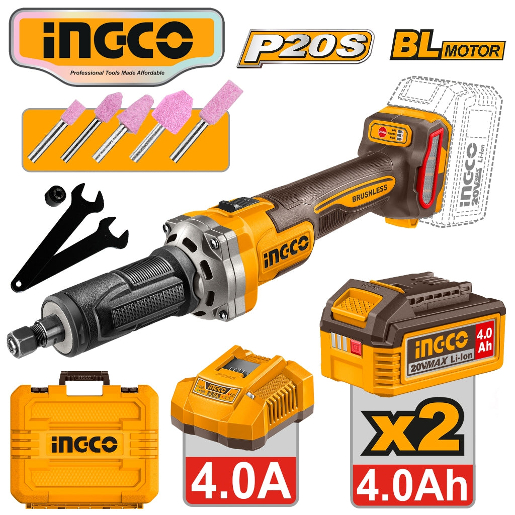 Ingco P20S/20V Brushless Motor Lithium-Ion Die Grinder Kit 6mm ING-CT