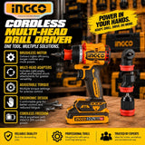 Ingco P20S/20V Cordless Multi-Head Drill Driver 66Nm CDLI206686 ING-CT