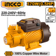 INGCO 370W (0.5HP) electrophoresis pump with yellow body and black motor housing, 220-240V 60Hz, featuring 1-inch inlet/outlet ports, 304+45# winding shaft, and a 100% copper wire motor