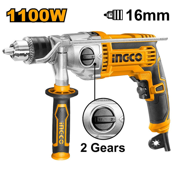 INGCO 1100W industrial impact drill 13mm with hammer function