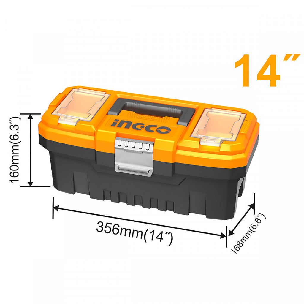 Ingco 14 Inch Plastic Super Hard Tool Box Case Organizer with Removable ...